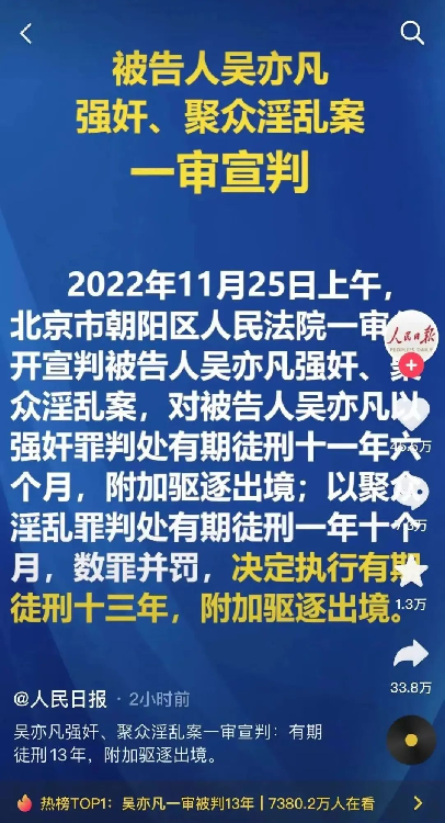 吴亦凡被判13年，偷税被罚6亿，偷税细节曝光...